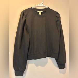 H&M Broderie Anglaise Black Flower Eyelet Long Sleeve Sweatshirt Medium